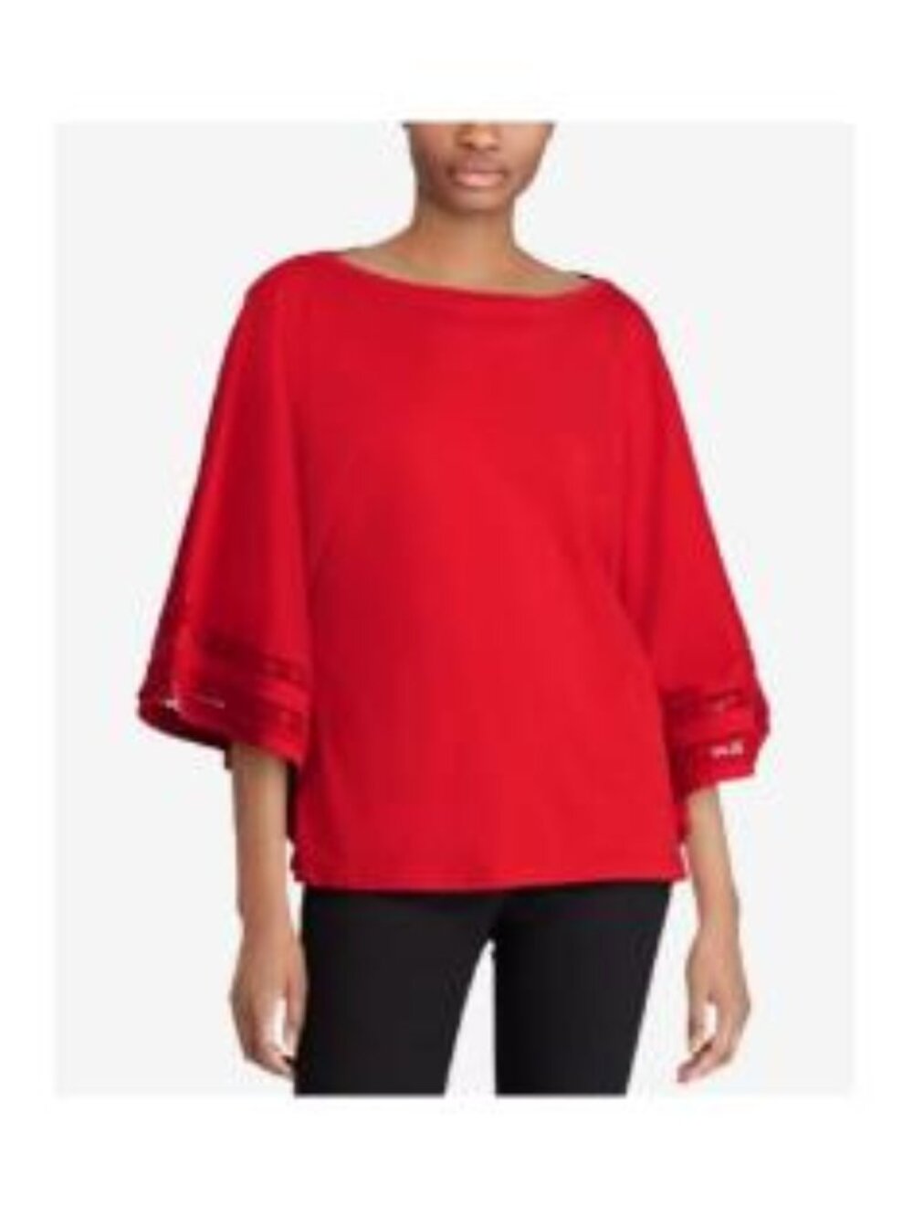 LAUREN RALPH LAUREN Womens Petite Lace Sleeve Top